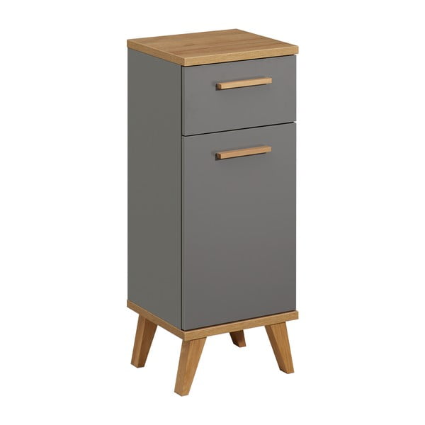 Szürke alacsony fürdőszoba szekrény tölgyfa dekorral 35,5x89,5 cm Quickset 924 – Pelipal