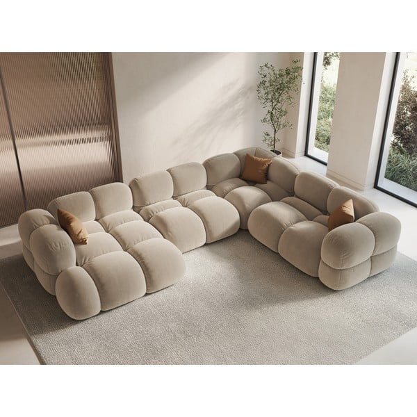 Bézs bársony sarokkanapé (jobb oldali-U alakú) Loretto – Cosmopolitan Design-image-1