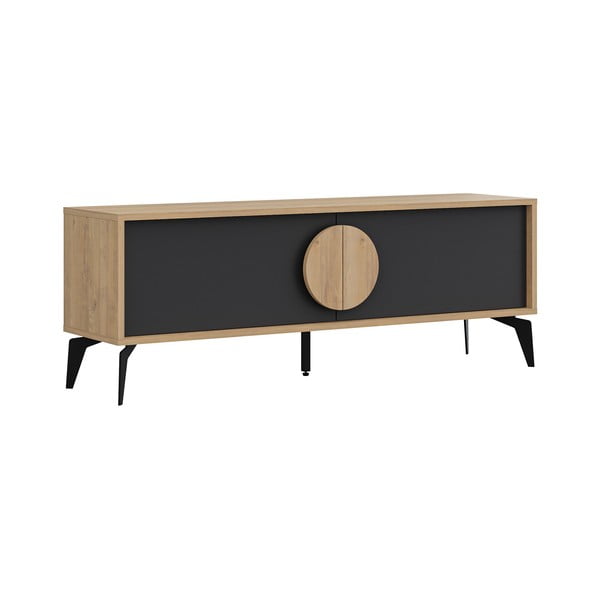 Fekete-natúr színű TV-állvány tölgyfa dekorral 140x51 cm Vae – Marckeric-image-2