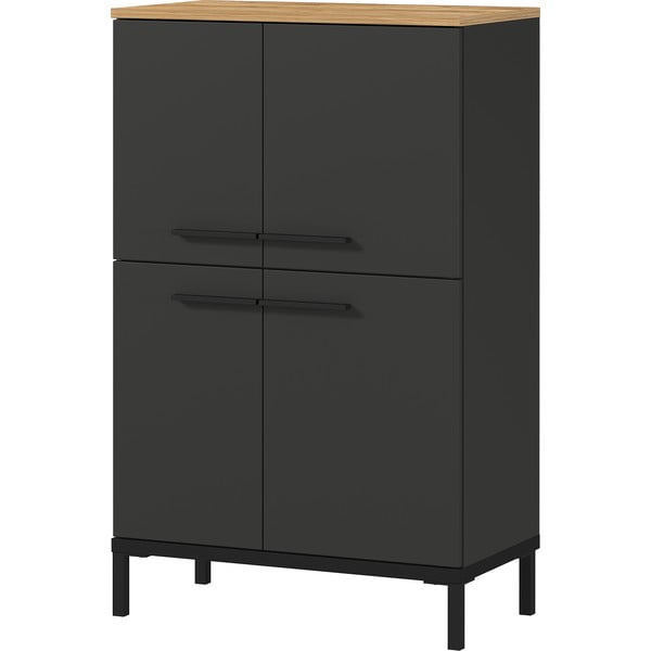 Sötétszürke magas fürdőszoba szekrény tölgyfa dekorral 60x97 cm Yonkers - Germania-image-2