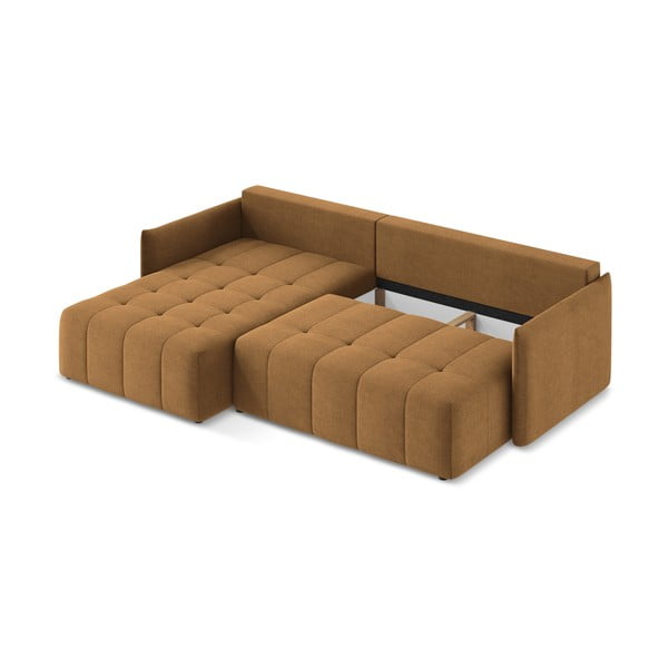 Terrakotta színű kinyitható-tárolóhelyes sarokkanapé (bal oldali-heverő résszel) Moku – Makamii-image-3