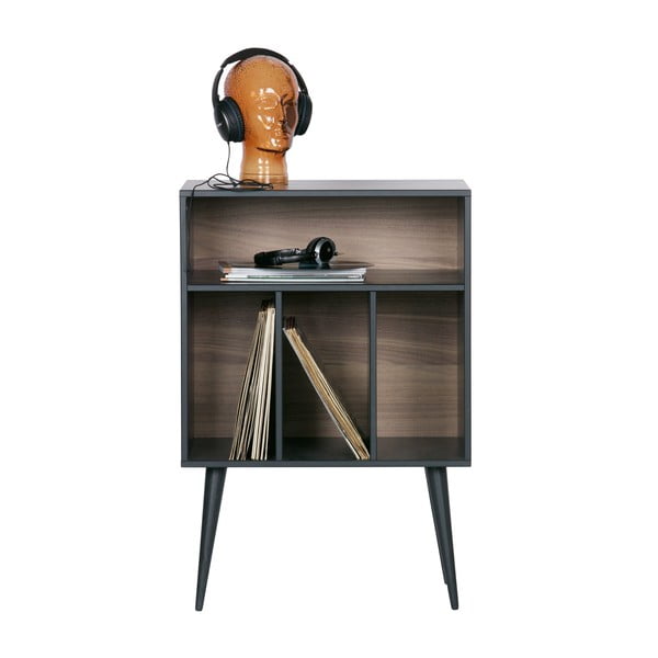 Fekete-natúr színű borovi fenyő lemezjátszó tartó szekrény 60x83 cm James – WOOOD-image-3