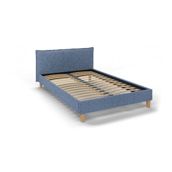 Kék kárpitozott franciaágy ágyráccsal 140x200 cm Tina – Ropez