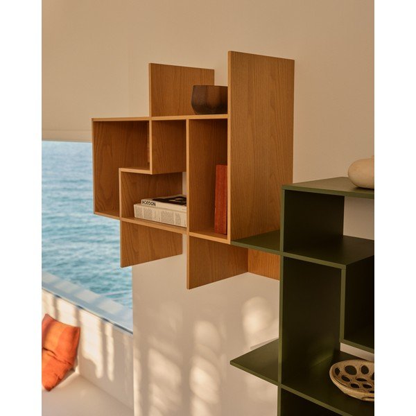 Natúr színű moduláris polcrendszer tölgyfa dekorral 80x80x25 cm Ina – Kave Home-image-1