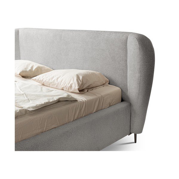 Világosszürke kárpitozott franciaágy ágyráccsal 140x200 cm Makana – Makamii-image-4