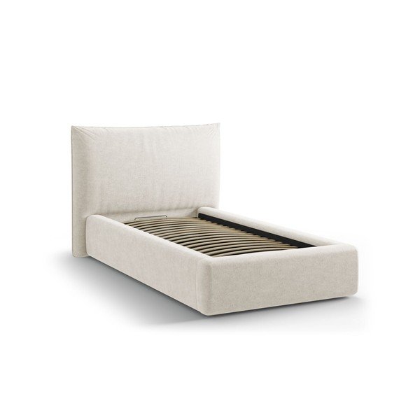 Krémszínű kárpitozott ágyneműtartós egyszemélyes ágy ágyráccsal 90x200 cm Kaelle – Micadoni -image-2