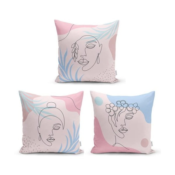 Minimalist Face 3 db-os dekorációs párnahuzat szett, 45 x 45 cm - Minimalist Cushion Covers