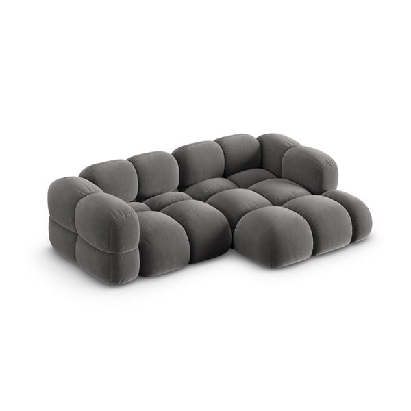 Szürke bársony sarokkanapé (jobb oldali-heverő résszel) Loretto – Cosmopolitan Design-image-3