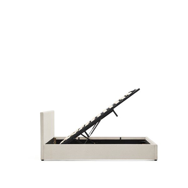 Bézs kárpitozott ágyneműtartós franciaágy ágyráccsal 160x200 cm Nahiri – Kave Home-image-2