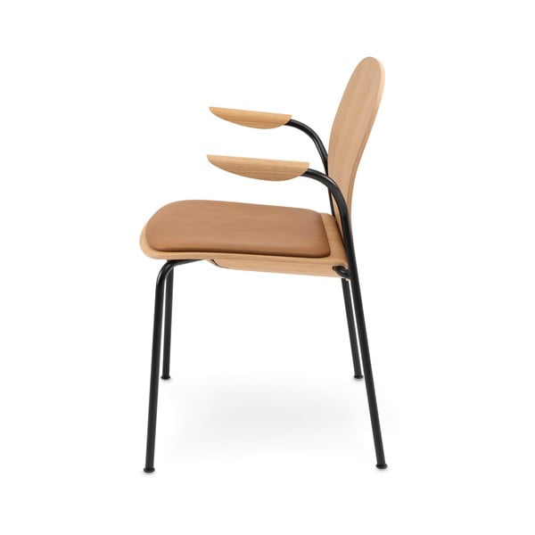 Konyakbarna-natúr színű karfás-rakásolható étkezőszék szett 2 db-os tölgyfa dekorral Book – Gazzda-image-2