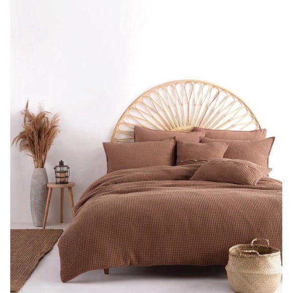 Barna egyszemélyes renforcé pamut ágyneműhuzat 140x200 cm Waffle Striped – Mila Home Luxury-image-2
