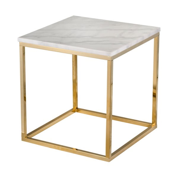 Accent fehér márványasztal aranyszínű vázzal, 50 x 50 cm - RGE