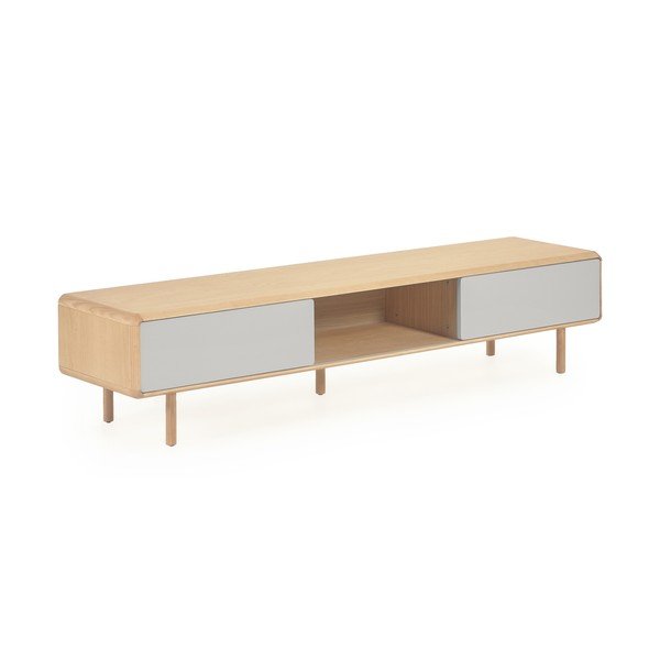 Szürke-natúr színű TV-állvány kőrisfa dekorral 180x41x42 cm Anielle – Kave Home