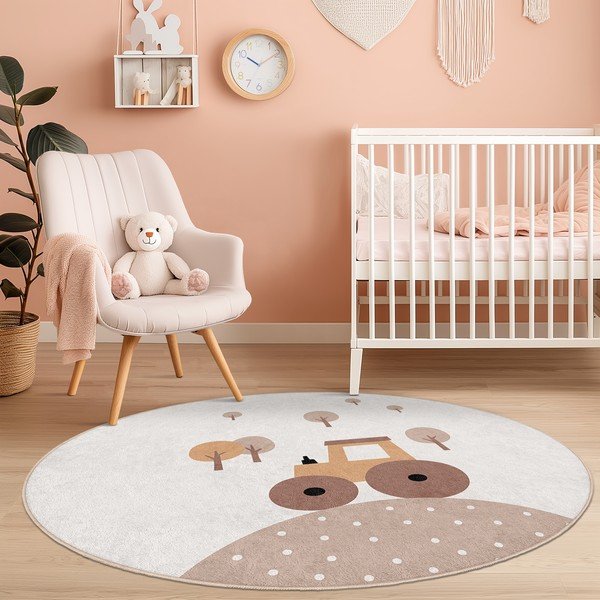 Bézs mosható gyerek szőnyeg ø100 cm Tractor World – Mila Home-image-3