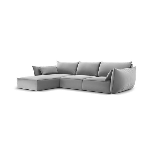 Világosszürke bársony sarokkanapé (bal oldali-heverő résszel) Vanda – Mazzini Sofas-image-2