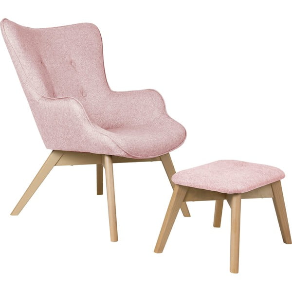 Világos rózsaszín fotel lábtartóval Niko – Ropez