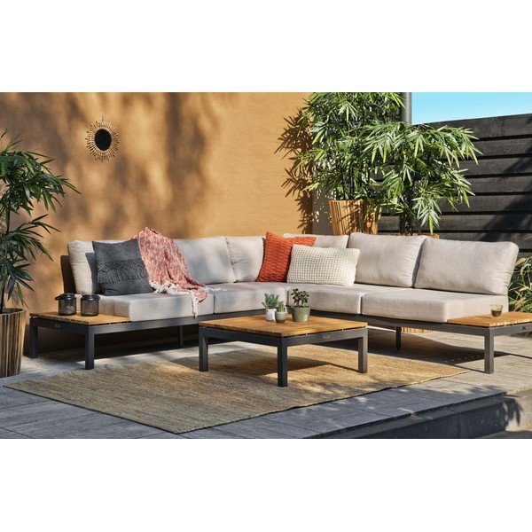 Fekete-bézs teakfa négyszemélyes kerti lounge szett Villa – Exotan-image-2