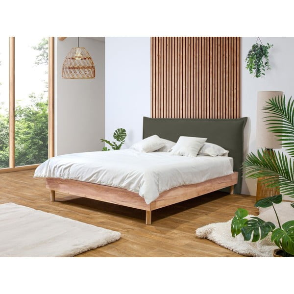 Sötétzöld-natúr színű franciaágy ágyráccsal 180x200 cm Charlie – Bobochic Paris-image-1