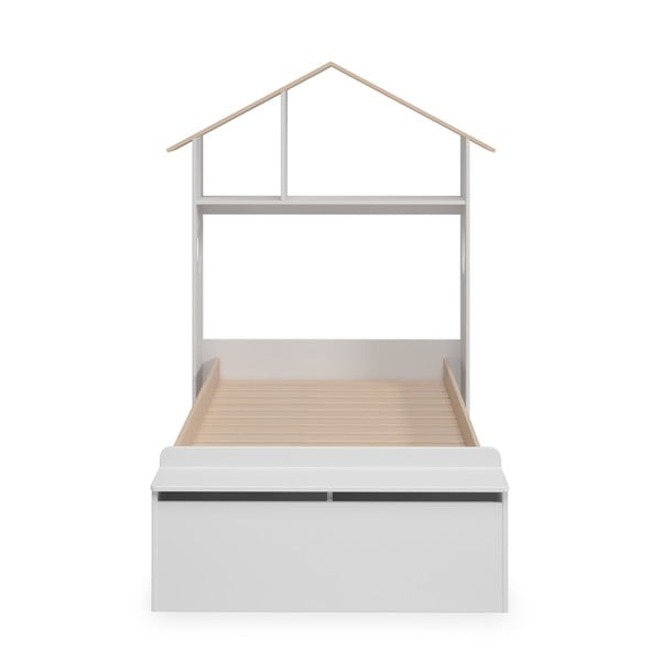 Fehér-natúr színű házikó alakú gyerekágy  borovi fenyő dekorral, tárolóhellyel 90x190 cm Odessa – Marckeric-image-4