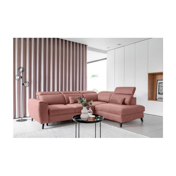 Rózsaszín bársony kinyitható-tárolóhelyes sarokkanapé (jobb oldali-L alakú) Noble – ELTAP-image-1