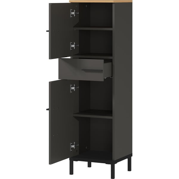 Sötétszürke fürdőszoba szekrény tölgyfa dekorral 34x123 cm Yonkers - Germania-image-2