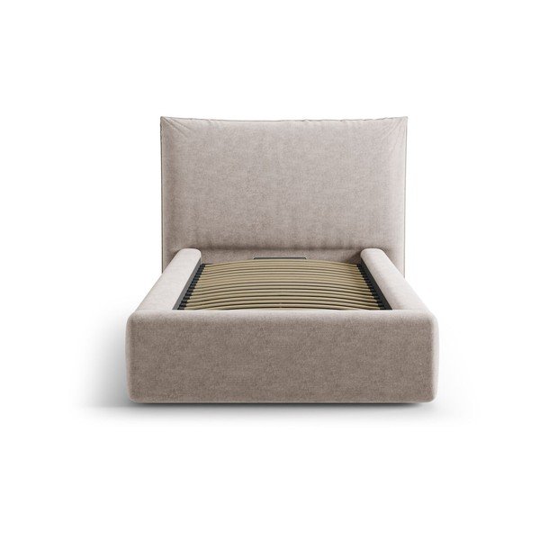 Bézs kárpitozott ágyneműtartós egyszemélyes ágy ágyráccsal 90x200 cm Kaelle – Micadoni -image-3