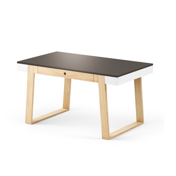 Magh tölgyfa étkezőasztal fekete asztallappal és a fehér részletekkel, 140 x 80 cm - Absynth