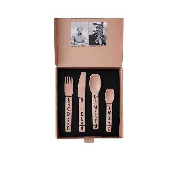4 db-os rózsaszín gyerek evőeszköz készlet - Design Letters-image-3