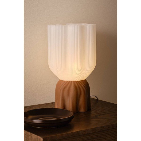 Fehér-barna műanyag asztali lámpa (magasság 27 cm) Camier – Jotex-image-1