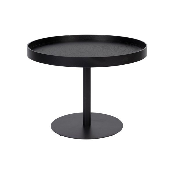 Fekete kerek dohányzóasztal tölgyfa dekoros asztallappal ø 56 cm Yuri M – White Label