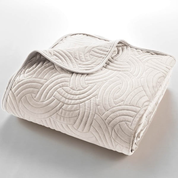 Krémszínű bársony ágytakaró és párnahuzat szett 240x260 cm Solange – douceur d'intérieur