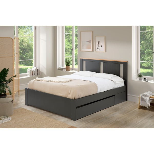 Sötétszürke franciaágy ágyráccsal 140x190 cm Enara – Marckeric-image-4