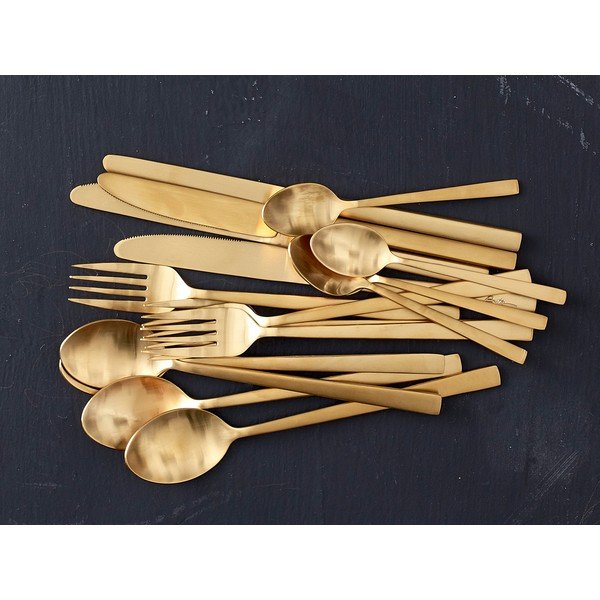 Sárgaréz színű acél evőeszköz készlet 16 db-os Brass – Bitz-image-3