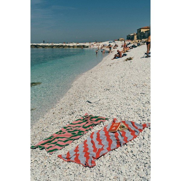 Zöld-rózsaszín pamut fürdőlepedő 90x150 cm Waves – Jotex-image-1