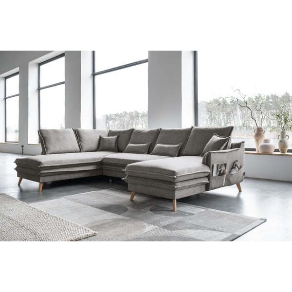 Szürke kinyitható sarokkanapé (bal oldali-U alakú) Charming Charlie – Miuform-image-3