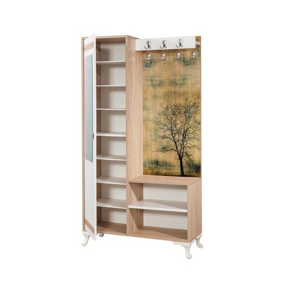 Inci Tree barna-fehér tükrös előszoba szekrény, magasság 196 cm-image-1