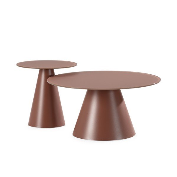 Barna kerek dohányzóasztal szett 2 db-os üveg asztallappal ø 80 cm Vida – MOME