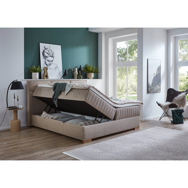 Bézs ágyneműtartós boxspring ágy 180x200 cm Tambo – Meise Möbel-image-4