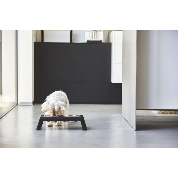 Fém tálka szett állvánnyal kutyáknak Desco Black M – MiaCara-image-1