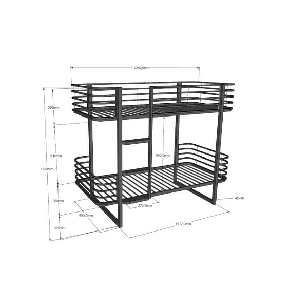 Fekete emeletes fém gyerekágy ágyráccsal 90x200 cm Oscar – Vipack-image-2