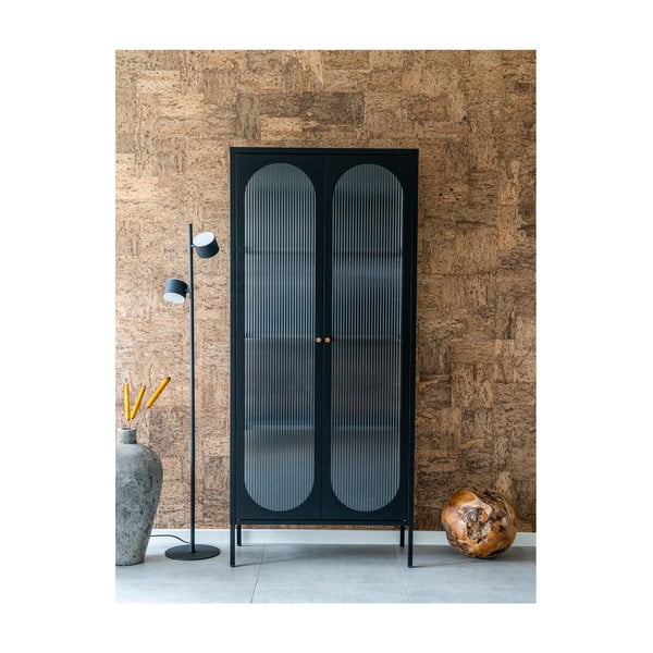 Fekete fém tálalószekrény 80x180 cm Adelaide – House Nordic-image-3