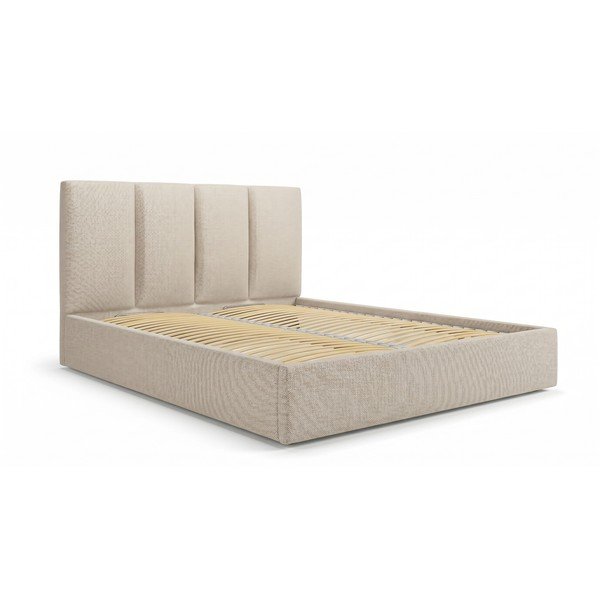Bézs kárpitozott franciaágy tárolóhellyel ágyráccsal 160x200 cm Juniper – Mazzini Beds