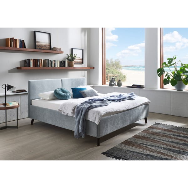 Világoskék kárpitozott franciaágy ágyráccsal 160x200 cm Piano – Meise Möbel-image-1