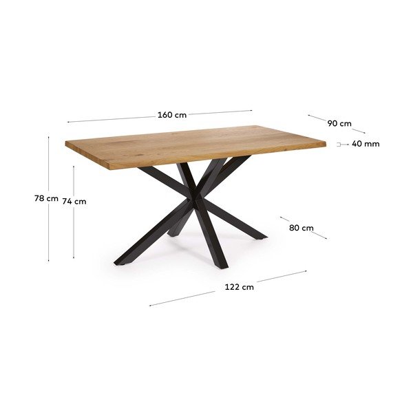 Étkezőasztal tölgyfa dekoros asztallappal 90x160 cm Argo – Kave Home-image-4