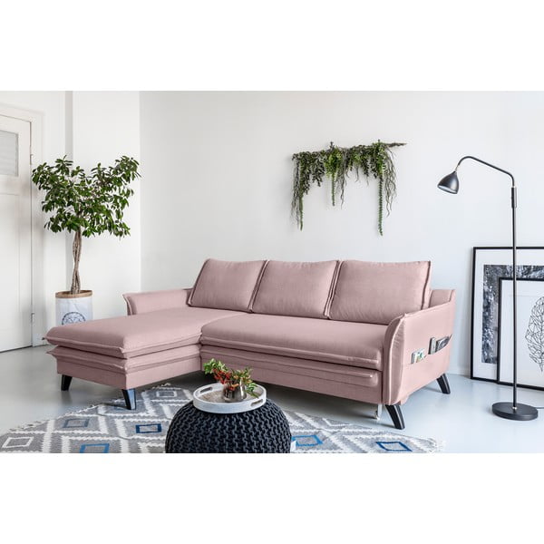 Charming Charlie púderrózsaszín kinyitható sarokkanapé, bal oldali - Miuform-image-3