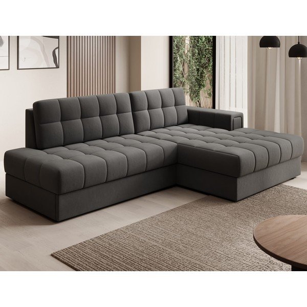 Szürkésbarna bársony kinyitható sarokkanapé (jobb oldali-heverő résszel) Blezalt – ELTAP-image-3