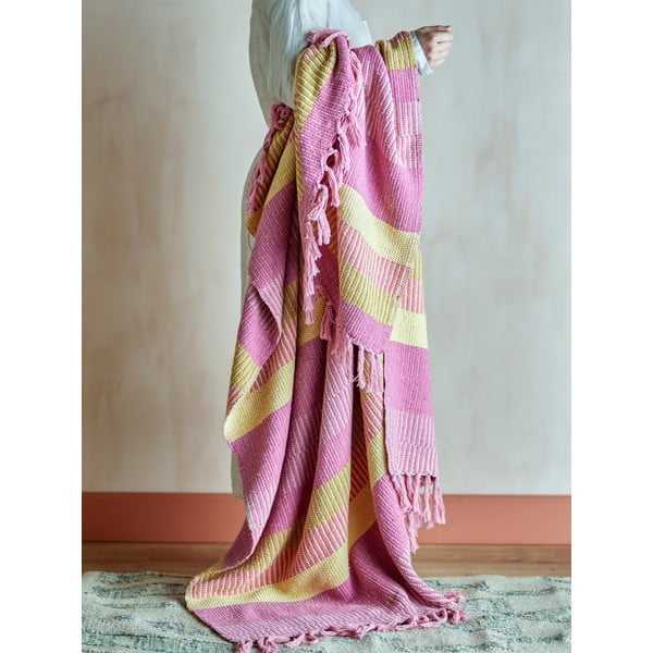 Sárga-rózsaszín újrahasznosított pamut takaró 130x160 cm Isnel – Bloomingville-image-1