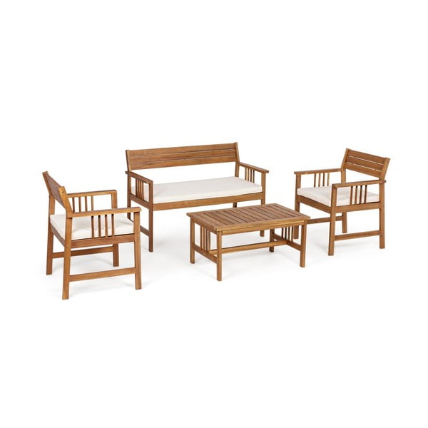 Sötét natúr színű akácfa négyszemélyes kerti lounge szett Noemi   – Bizzotto