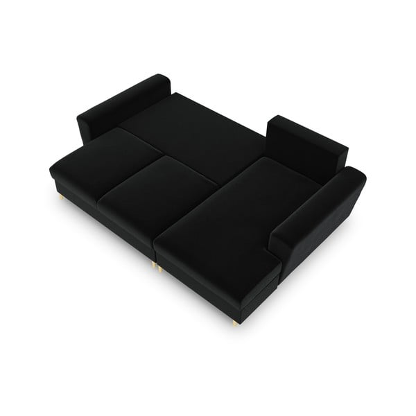 Fekete bársony kinyitható tárolóhelyes sarokkanapé (jobb oldali-heverő résszel) Kyoto – Cosmopolitan Design-image-2
