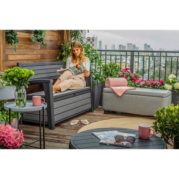 Sötétszürke műanyag kerti pad Hudson – Keter-image-1